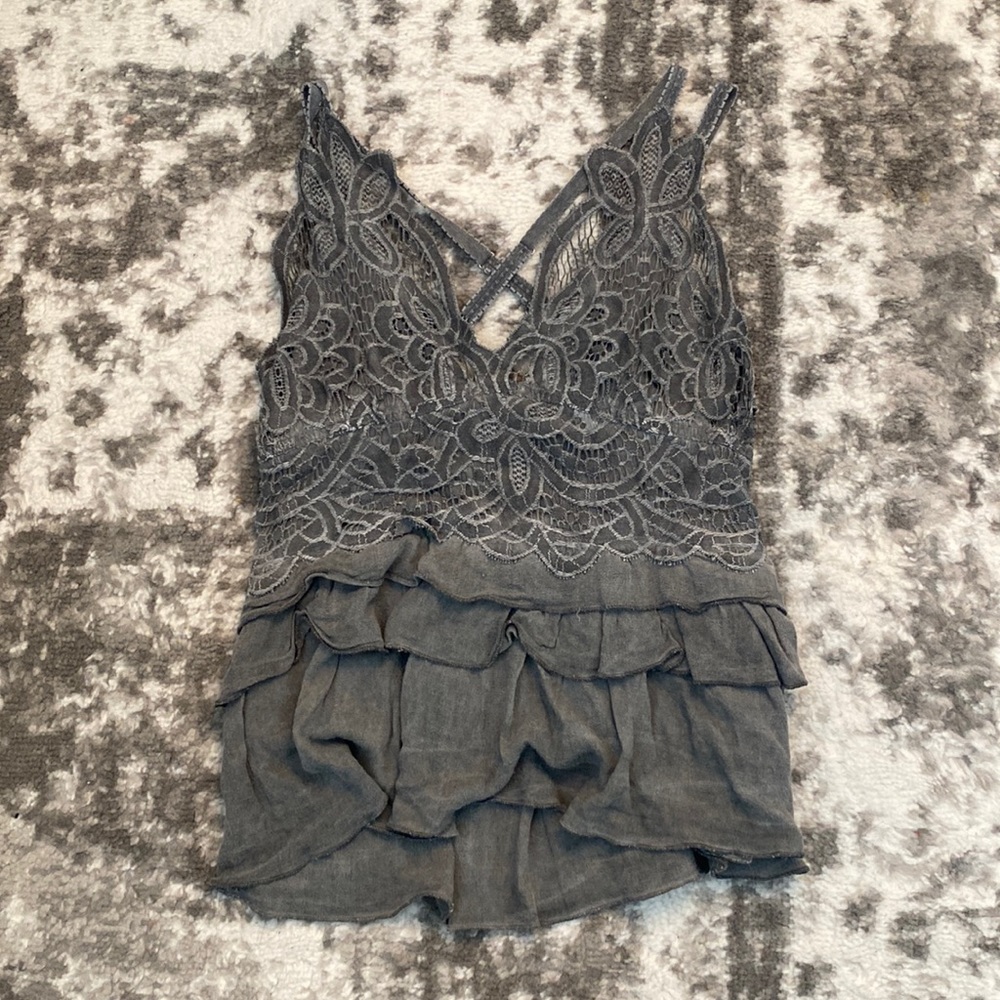 grey tank top with lace detail